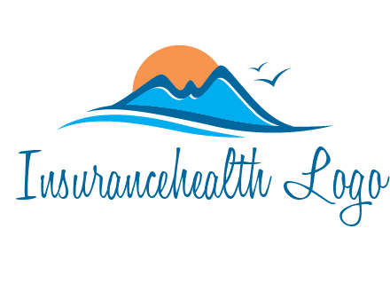 sun and birds over hills travel logo