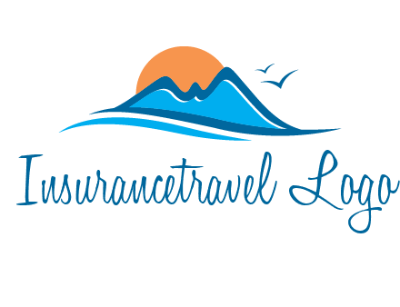 sun and birds over hills travel logo