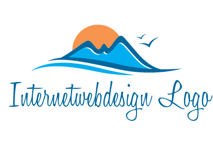 sun and birds over hills travel logo