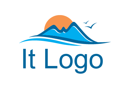 sun and birds over hills travel logo