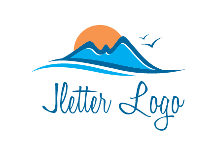 sun and birds over hills travel logo