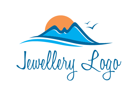 sun and birds over hills travel logo