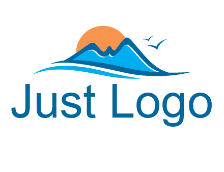 sun and birds over hills travel logo