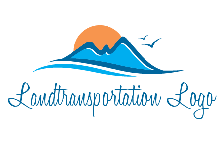 sun and birds over hills travel logo