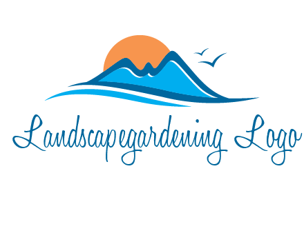 sun and birds over hills travel logo