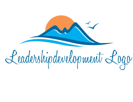 sun and birds over hills travel logo