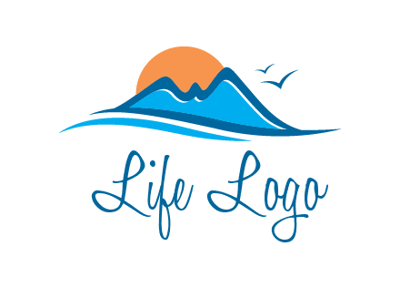 sun and birds over hills travel logo