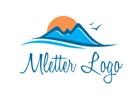 sun and birds over hills travel logo