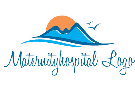 sun and birds over hills travel logo