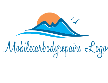 sun and birds over hills travel logo