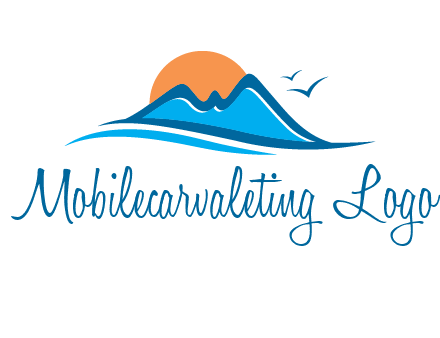 sun and birds over hills travel logo