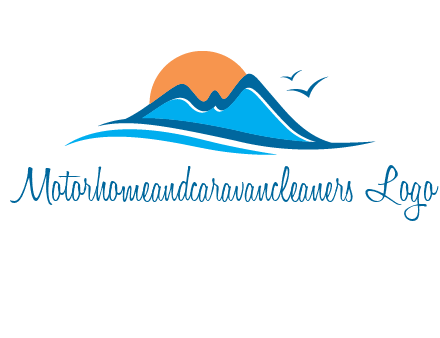 sun and birds over hills travel logo