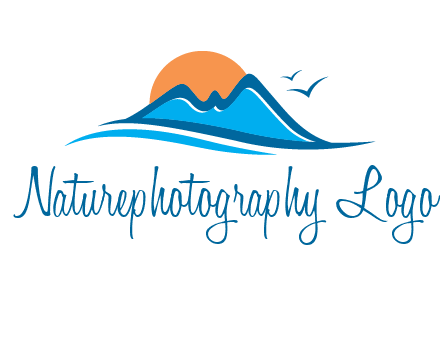 sun and birds over hills travel logo