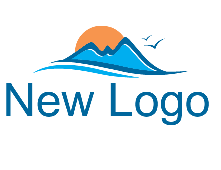 sun and birds over hills travel logo