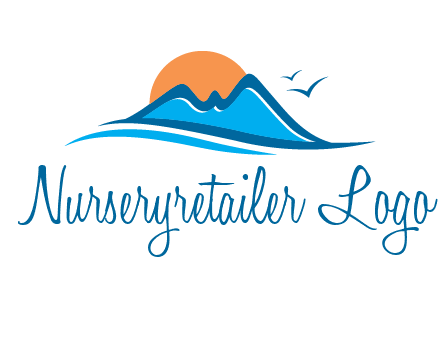 sun and birds over hills travel logo