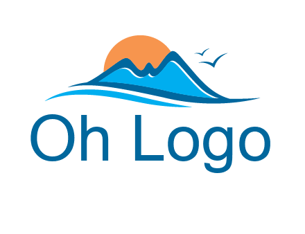 sun and birds over hills travel logo