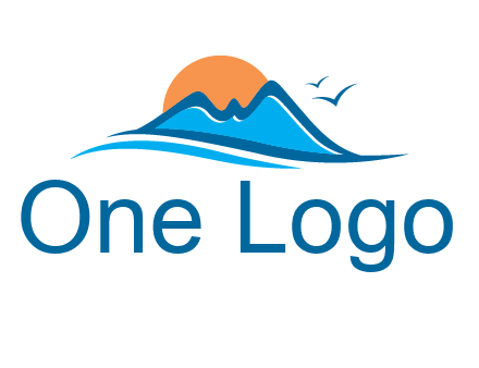 sun and birds over hills travel logo