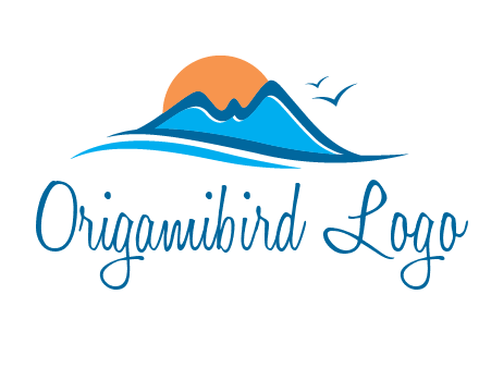 sun and birds over hills travel logo