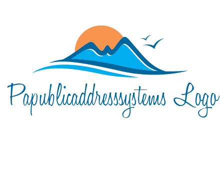 sun and birds over hills travel logo