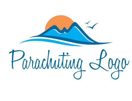 sun and birds over hills travel logo