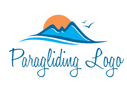 sun and birds over hills travel logo