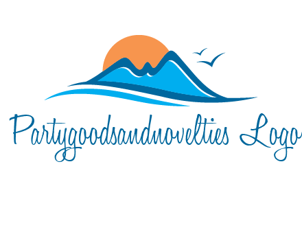 sun and birds over hills travel logo
