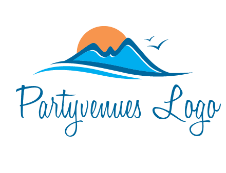 sun and birds over hills travel logo