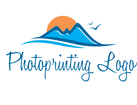 sun and birds over hills travel logo