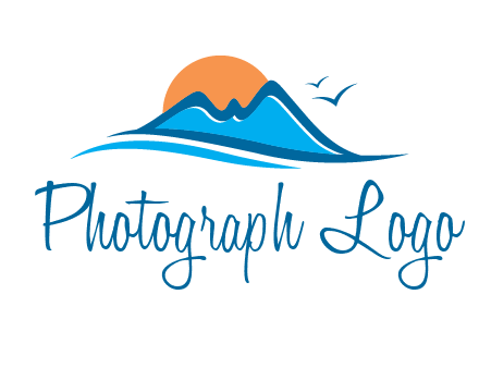 sun and birds over hills travel logo