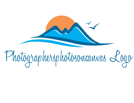 sun and birds over hills travel logo