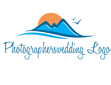 sun and birds over hills travel logo