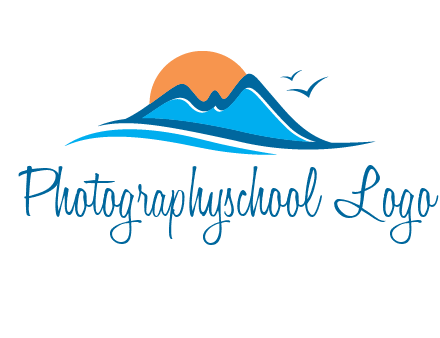 sun and birds over hills travel logo