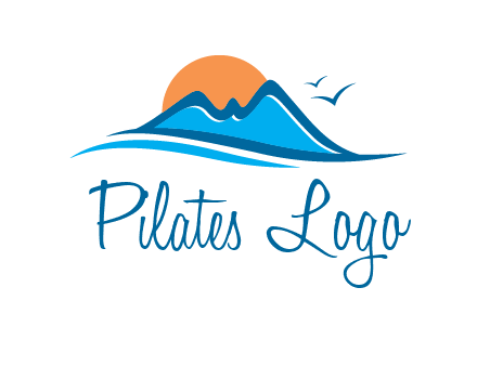 sun and birds over hills travel logo