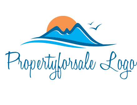 sun and birds over hills travel logo