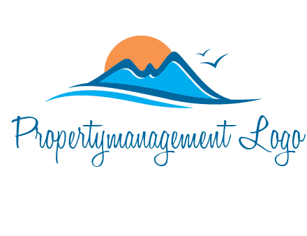 sun and birds over hills travel logo