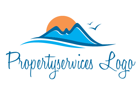 sun and birds over hills travel logo