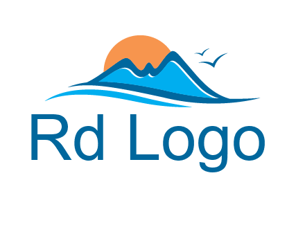 sun and birds over hills travel logo