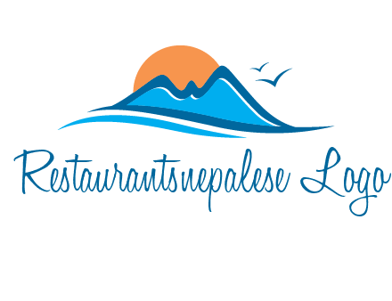 sun and birds over hills travel logo