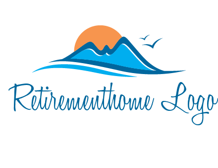 sun and birds over hills travel logo