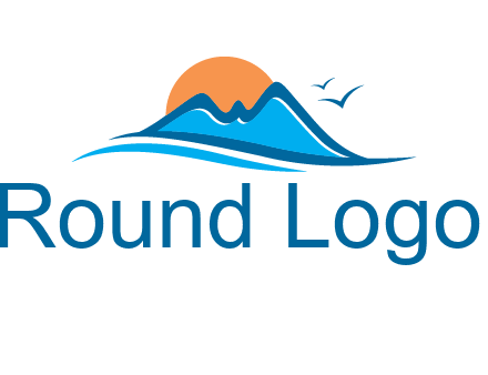 sun and birds over hills travel logo