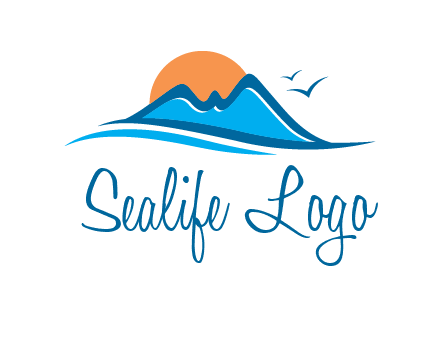 sun and birds over hills travel logo