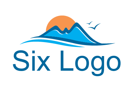 sun and birds over hills travel logo
