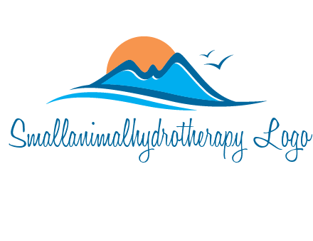 sun and birds over hills travel logo