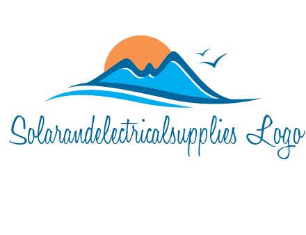 sun and birds over hills travel logo