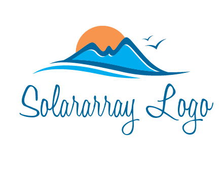sun and birds over hills travel logo