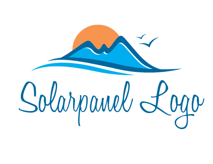 sun and birds over hills travel logo