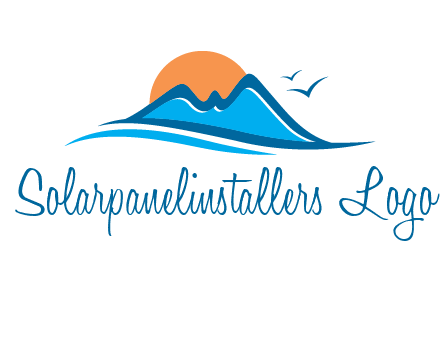 sun and birds over hills travel logo
