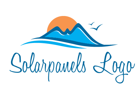 sun and birds over hills travel logo
