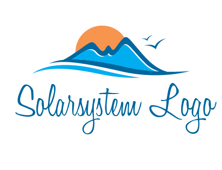 sun and birds over hills travel logo