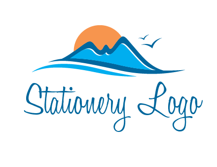 sun and birds over hills travel logo